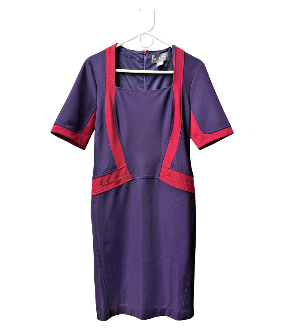 Delta Airlines Richard Tyler Flight Attendant Uniform Dress Size 8 Red Purple